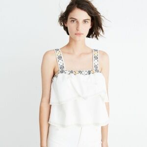 Women's White Embroidered Tier Top